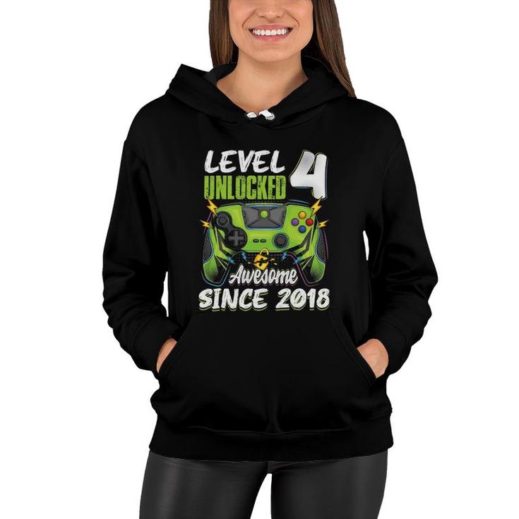 Level 4 Unlocked Awesome 2018 4Th Birthday Boy Video Games Women Hoodie