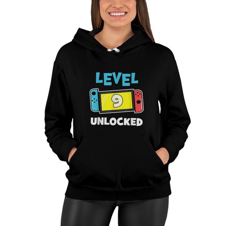 Level 9 Unlocked Gamer 9th Birthday Gift Video Game Lovers  Women Hoodie