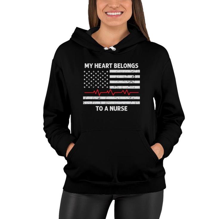 Mens Flag Heartbeat My Heart Belongs To A Nurse Husband Boyfriend Women Hoodie