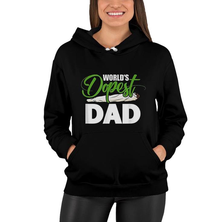 Mens Green White Worlds Dopest Dad Cannabis Marijuana Weed Funny Fathers Day  Women Hoodie