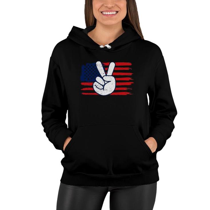 Peace Sign American Flag Baby Girl Boy Independence Day Women Hoodie