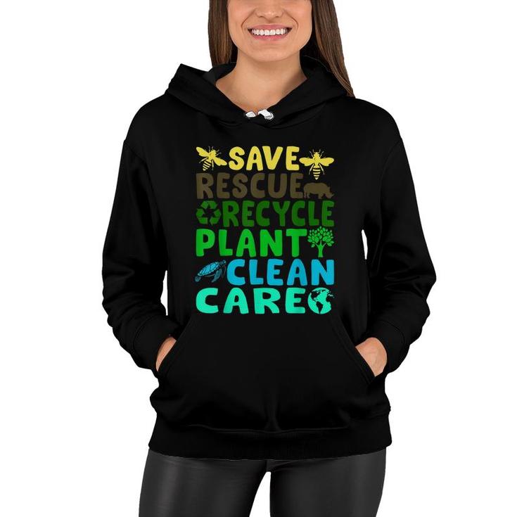 Save Bees Rescue Animals Recycle Plastic Earth Day Planet  Women Hoodie