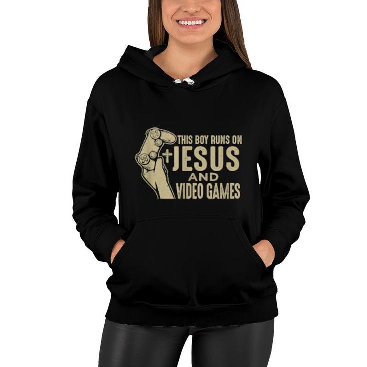 This Boy Runs On Jesus And Video Games Christian Hands  Women Hoodie