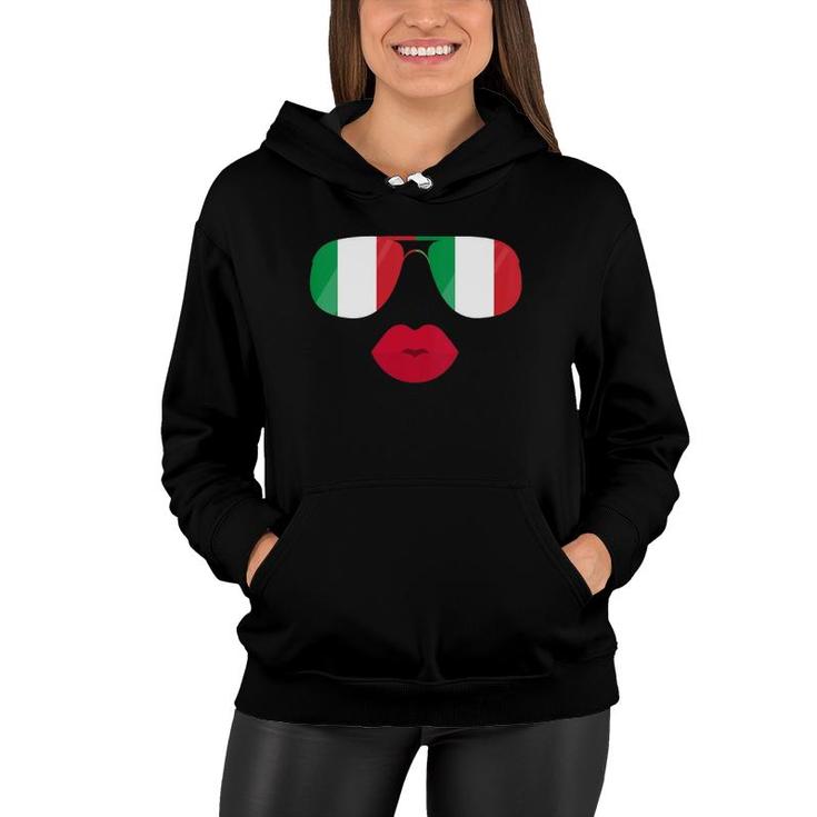 Womens Italy Flag Sunglasses Lips Italia Flags Italian Women Girl Women Hoodie