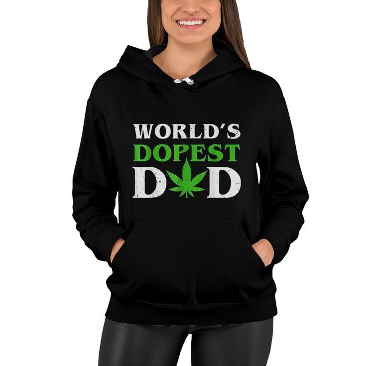 Worlds Dopest Dad Funny Marijuana Weed Leaf Fathers Day  Women Hoodie