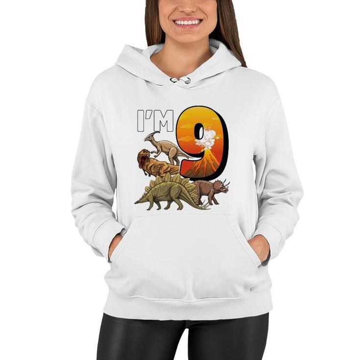 9 Year Old Dinosaurs Birthday 9Th Party Paleontologist Boys Women Hoodie