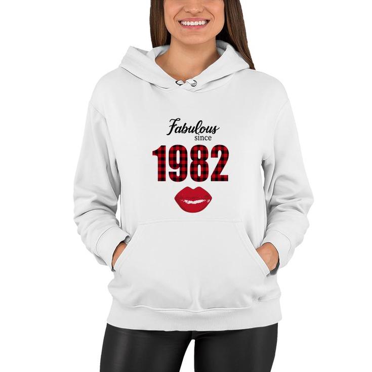 Fabulous Since 1982 Black Red Plaid Lips Happy 40Th Birthday Women Hoodie