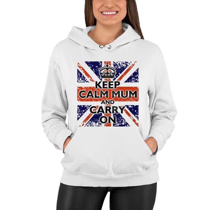Keep Calm Mum And Carry On British Flag Women Hoodie