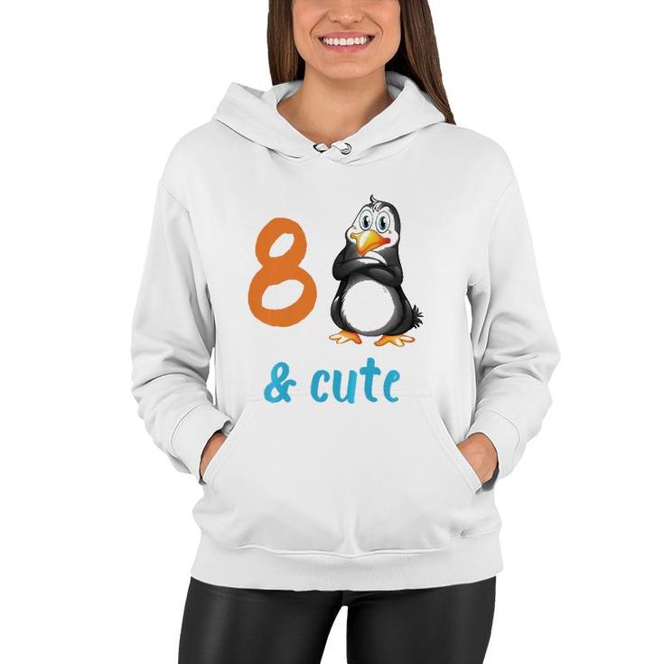 Kids Funny Penguin 8Th Birthday  8 Years Old Bday Party Gift  Women Hoodie