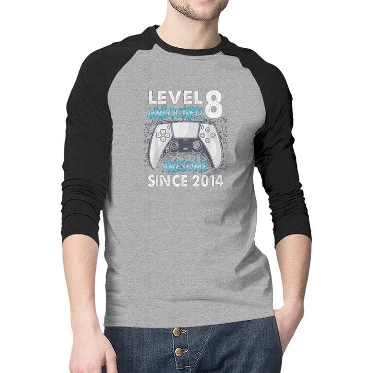 8th Birthday Gift Boys Level 8 Unlocked Awesome 2014 Gamer  Raglan Baseball Shirt