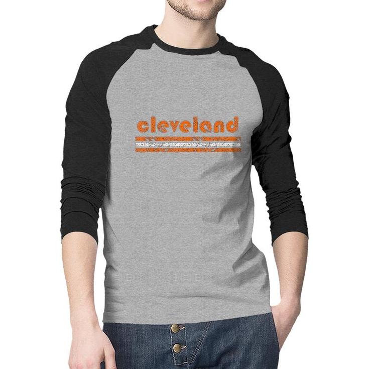 Cleveland Ohio Vintage Three Stripe Weathered  Raglan Baseball Shirt