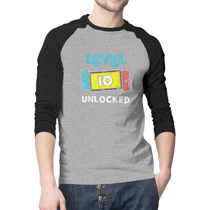 Level 10 Unlocked Gamer 10th Birthday Gift Video Game Lovers  Raglan Baseball Shirt