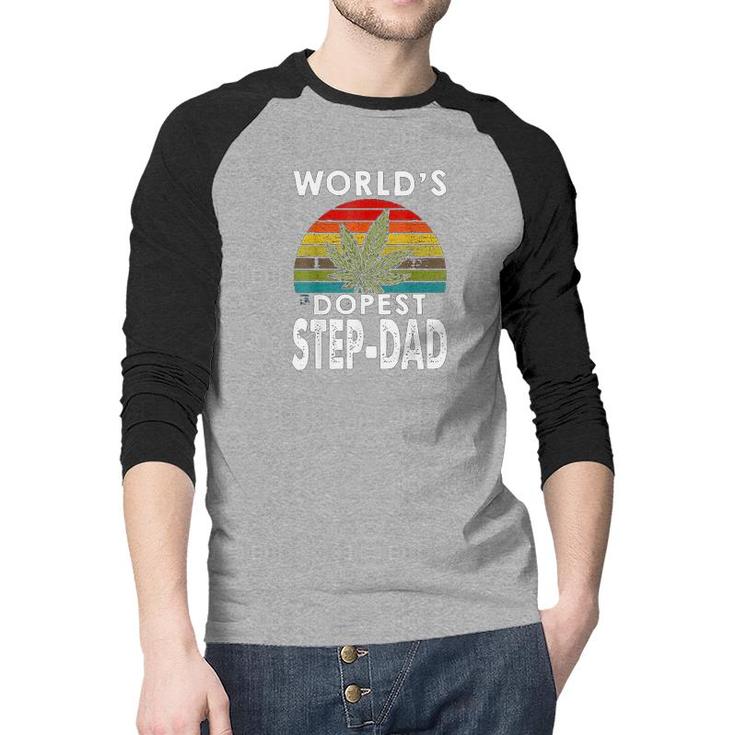 Vintage Worlds Dopest StepDad Weed  Raglan Baseball Shirt