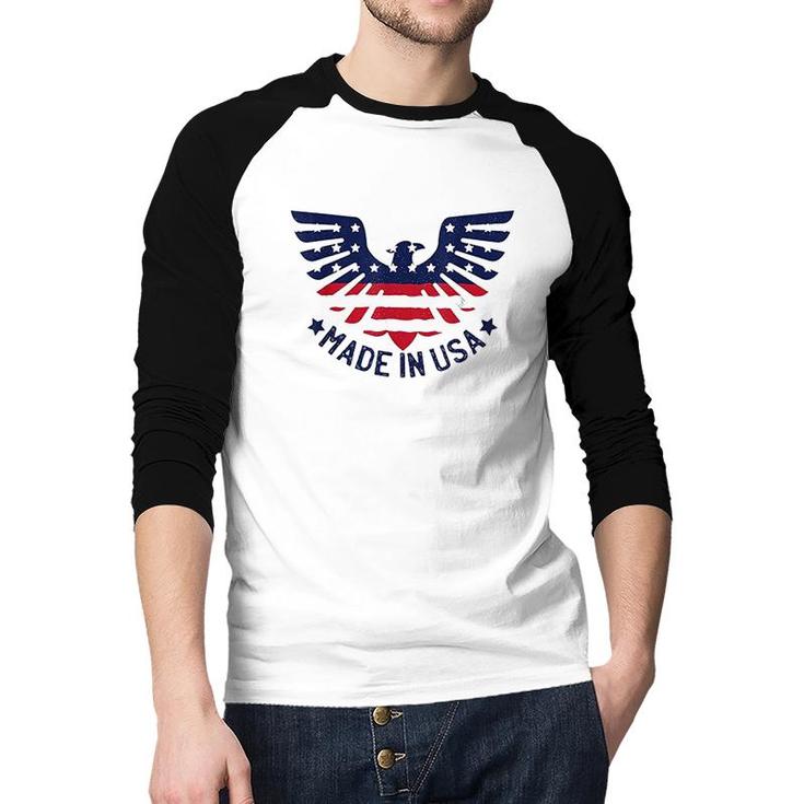 4th Patriotic Made In USA American Pride Eagle  Raglan Baseball Shirt
