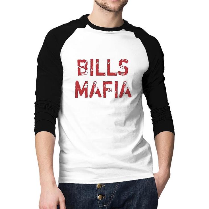 Expression Distressed Bills Mafia Red Print Mens  Raglan Baseball Shirt