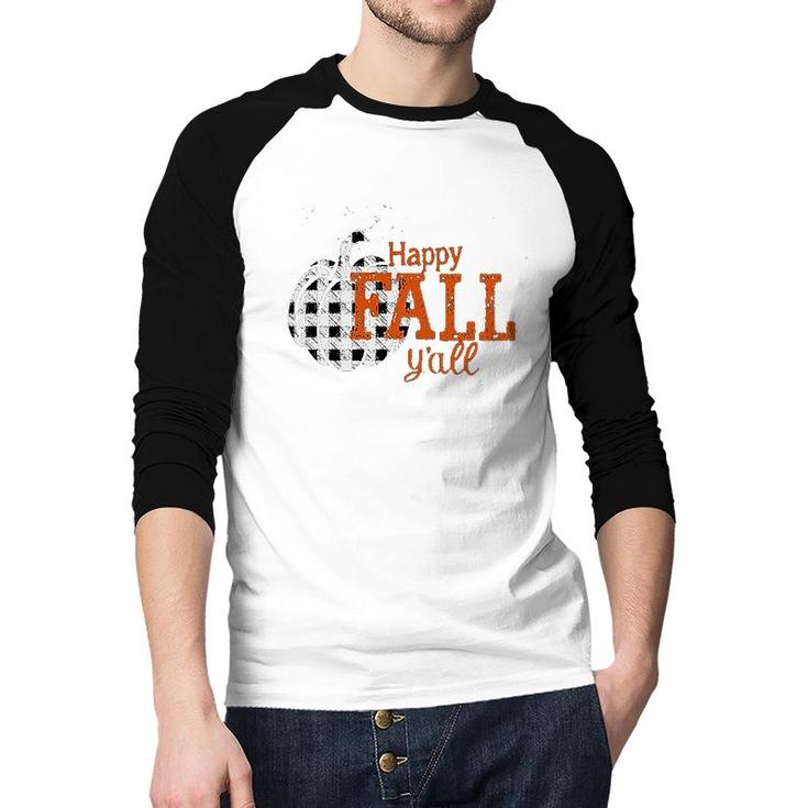 Happy Fall Yall Pumpkin Womens Mens Funny Vintage Pumpkin Halloween Cute Raglan Baseball Shirt