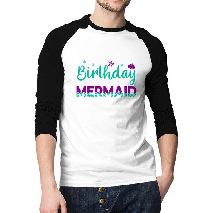 Mermaid Matching Family Birthday Blue Purple Raglan Baseball Shirt