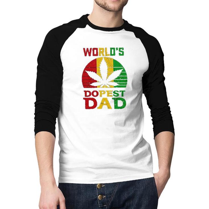Weed Three Color Worlds Dopest Dad  Funny Leaf Fashion For Men Women Raglan Baseball Shirt