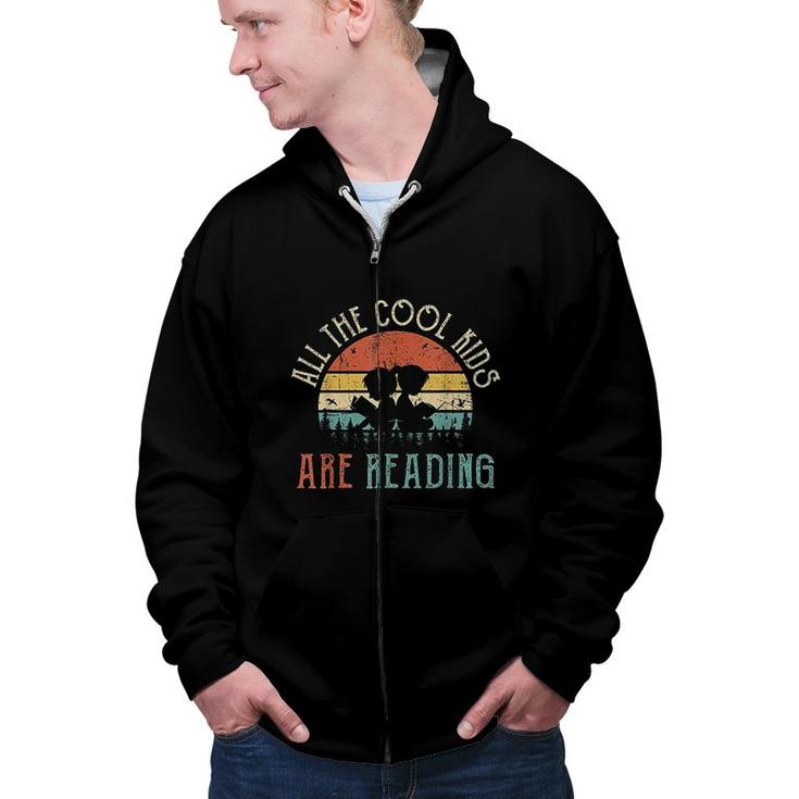 All The Cool Kids Are Reading Book Vintage Reto Sunset  Zip Up Hoodie
