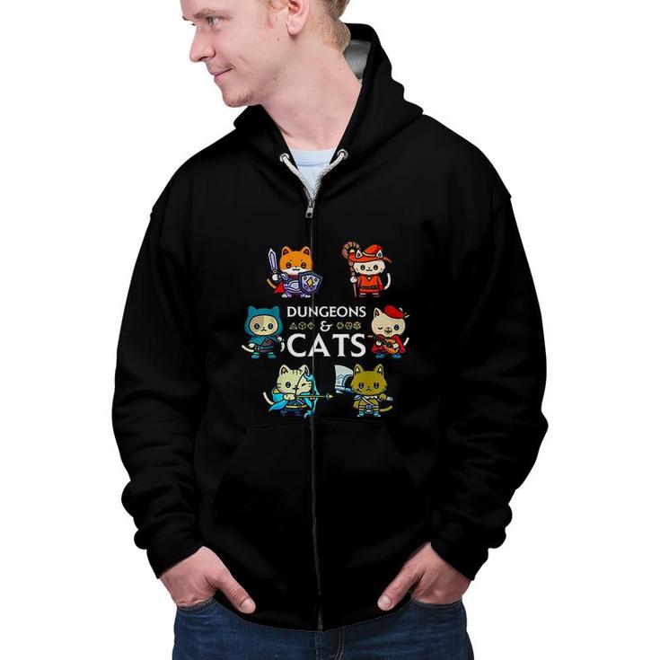 Dungeons And Cats RPG D20 Dice Nerdy Fantasy Gamer Cat Gift Zip Up Hoodie