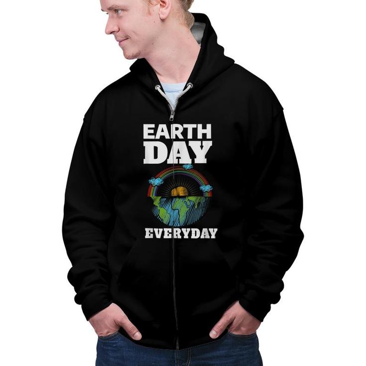 Earth Day Everyday Rainbow Teacher Retro Kids Cute Earth Day  Zip Up Hoodie