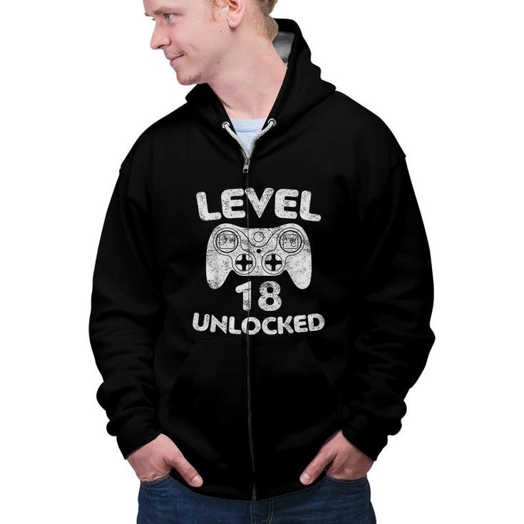 Level 18 Unlocked 18th Video Gamer Birthday Gift White Zip Up Hoodie