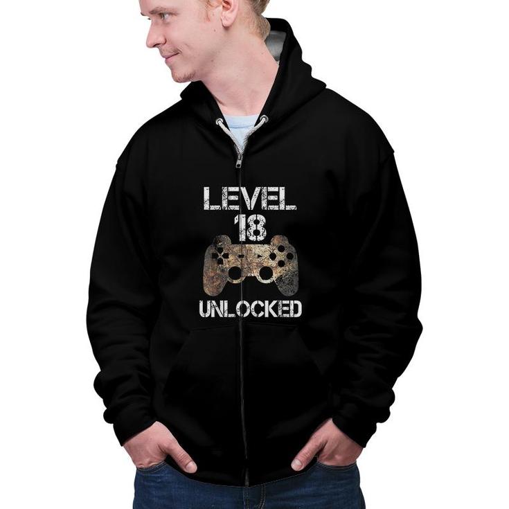Level 18 Unlocked Boys 18th Birthday 18 Year Old Gamer Boys  Zip Up Hoodie