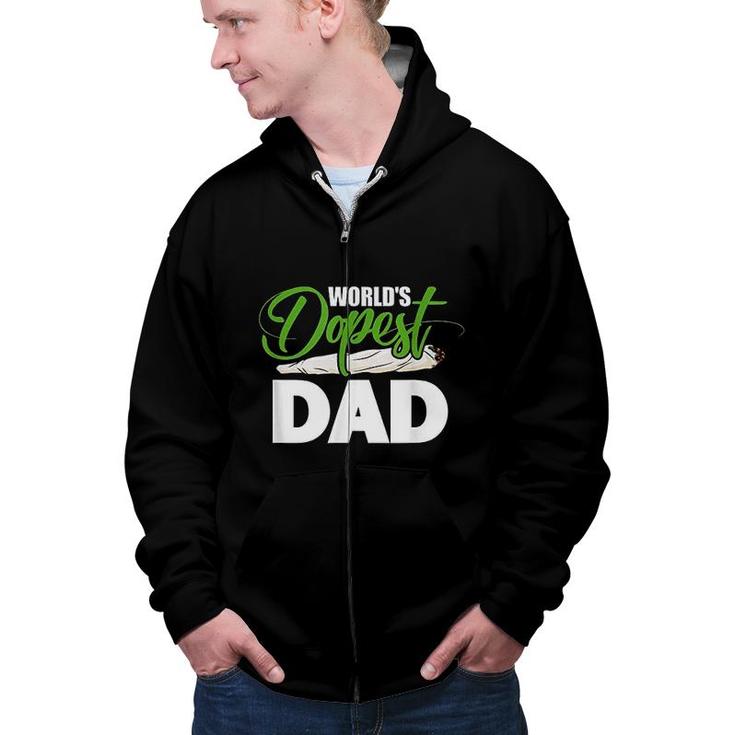 Mens Green White Worlds Dopest Dad Cannabis Marijuana Weed Funny Fathers Day  Zip Up Hoodie