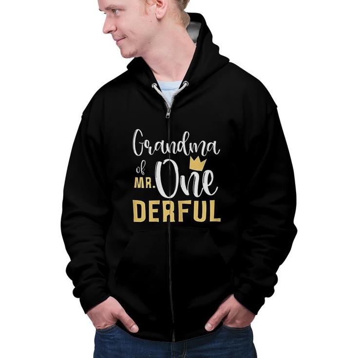 Womens Grandma Of Mr Onederful 1st Birthday First Onederful Party  Zip Up Hoodie