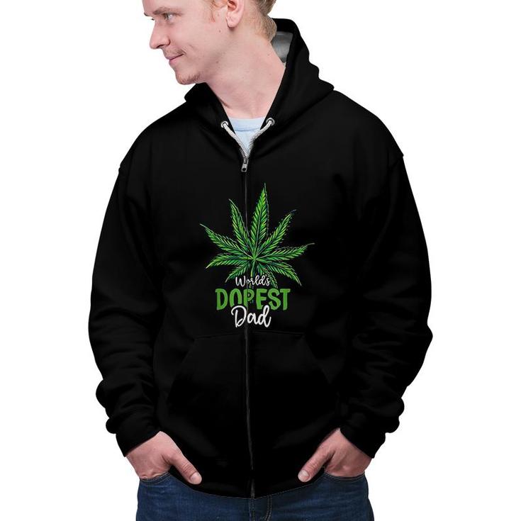Worlds Green Dopest Dad Cannabis Leaf Weed Marijuana Fathers Day Zip Up Hoodie