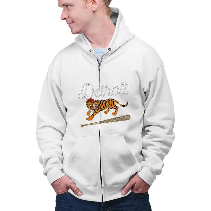 Distressed Tiger Mascot Funny Sport Tiger Design Zip Up Hoodie