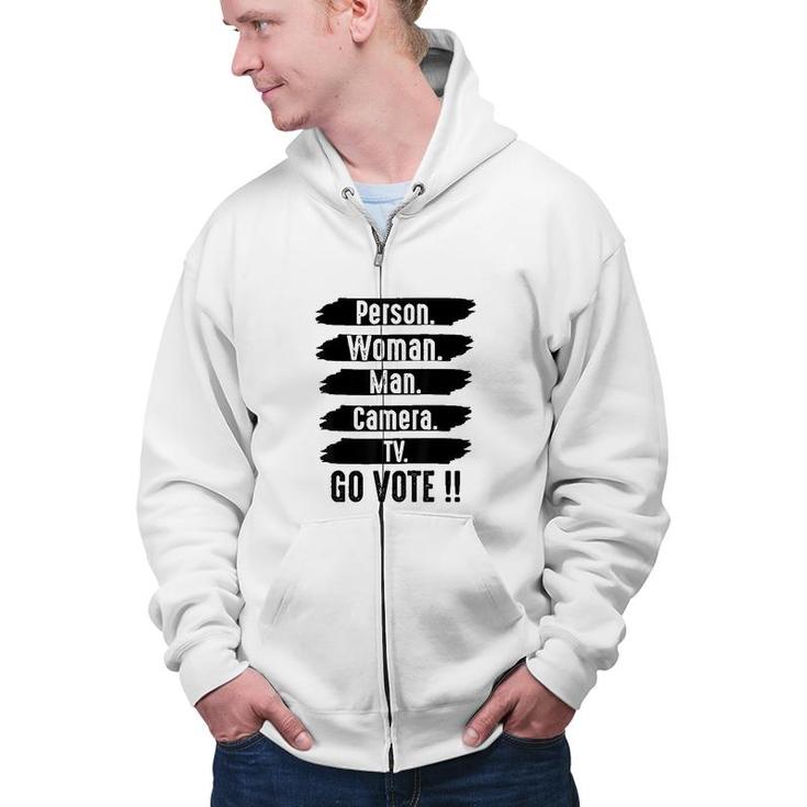 Person Woman Man Camera TV Vintage Funny Political  Zip Up Hoodie