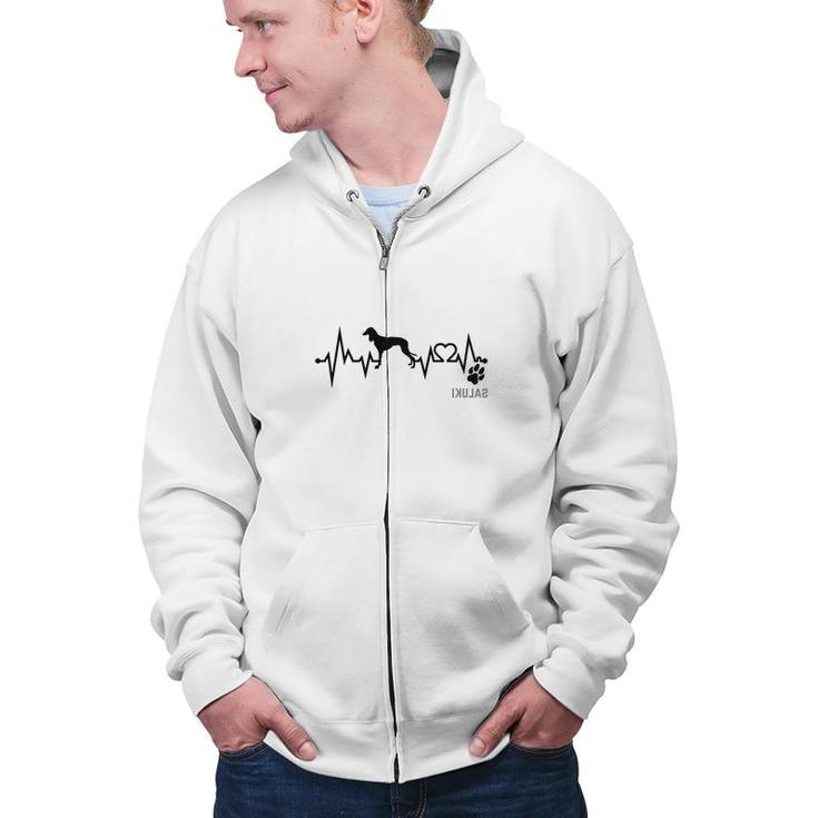 Salukidog Heartbeat Dog Paw Dog Lovers Gift For Dog Moms And Dads Zip Up Hoodie