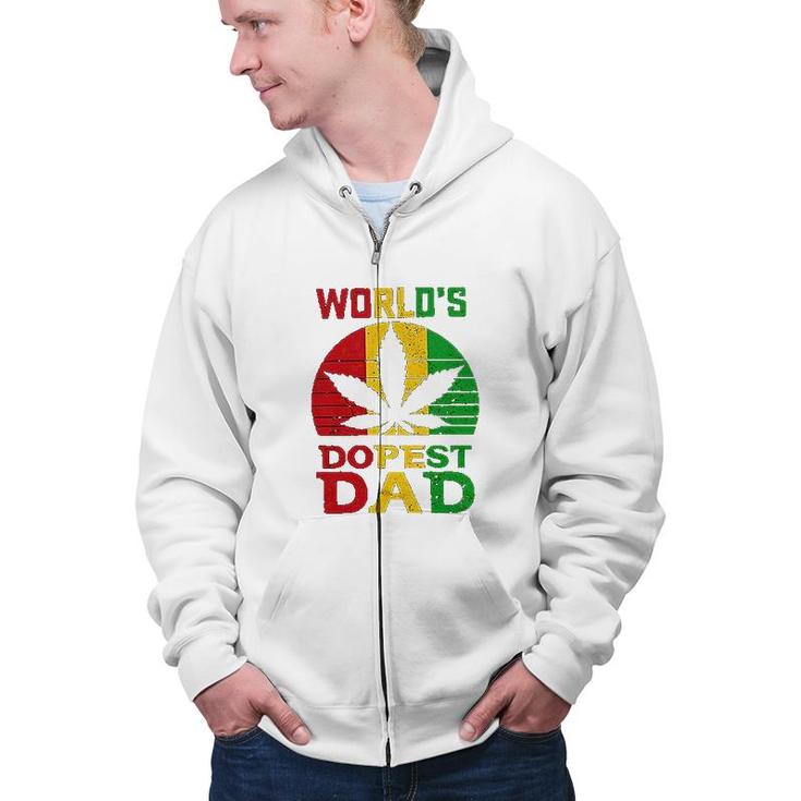 Weed Three Color Worlds Dopest Dad  Funny Leaf Fashion For Men Women Zip Up Hoodie