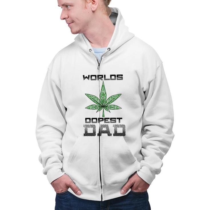 Weed Worlds Dopest Dad Funny Leaf Casual For Men Women Leaf Zip Up Hoodie