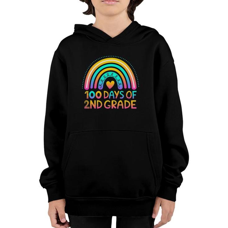 100 Days Of 2Nd Grade 100Th Day Of School Teacher Rainbow Youth Hoodie