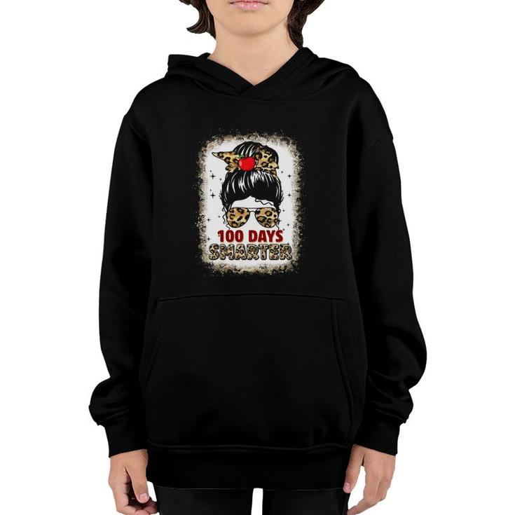 100 Days Smarter Happy 100Th Day Of School Rainbow Leopard Youth Hoodie