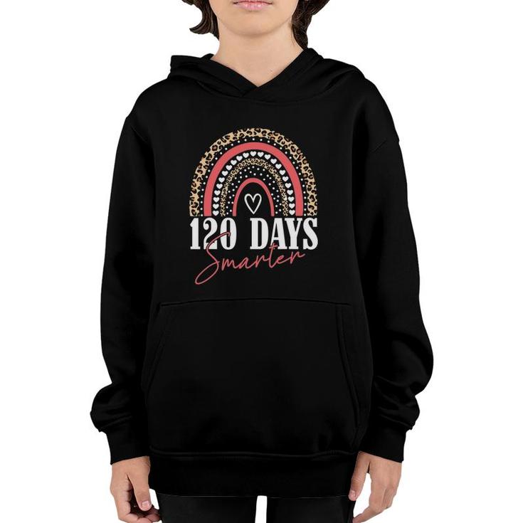 120 Days Smarter Happy 120Th Day Of School Rainbow Leopard Youth Hoodie