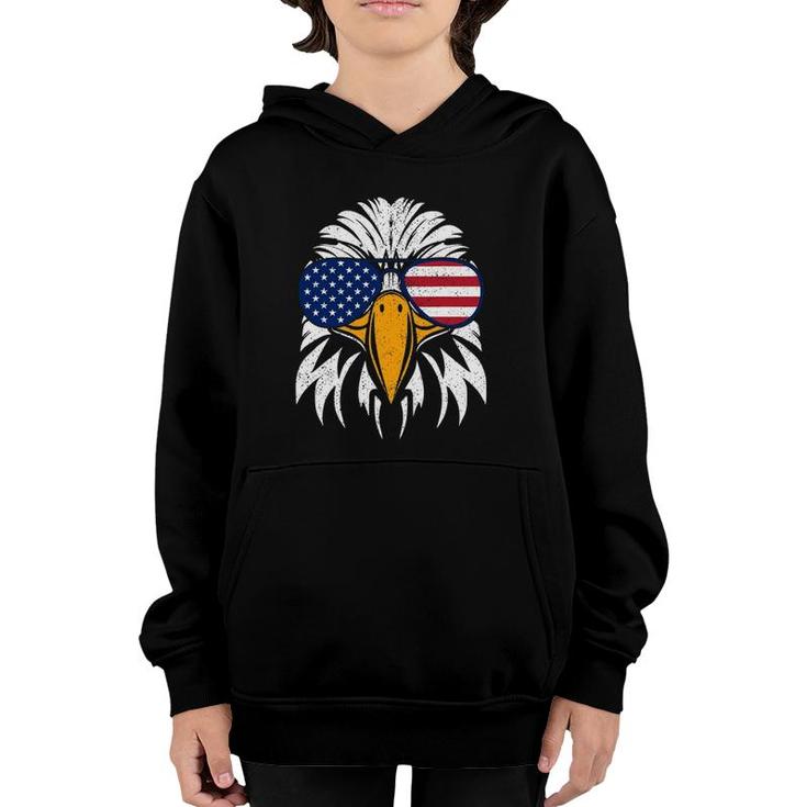 4Th Of July Bald Eagle Patriotic American Flag Glasses Youth Hoodie