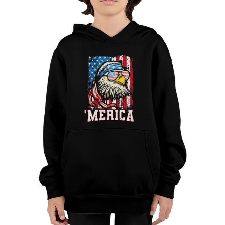 4Th Of July Bald Eagle Usa Flag Patriotic Merica Youth Hoodie