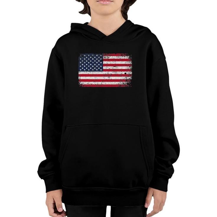 4Th Of July Distressed American Usa Flag Pocket Youth Hoodie