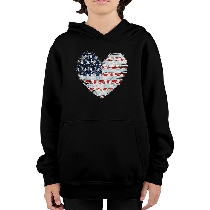 4Th Of July  For Women American Flag Floral Heart Gift Youth Hoodie