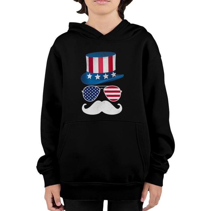 4Th Of July Funny Gift Usa Mustache Man Youth Hoodie