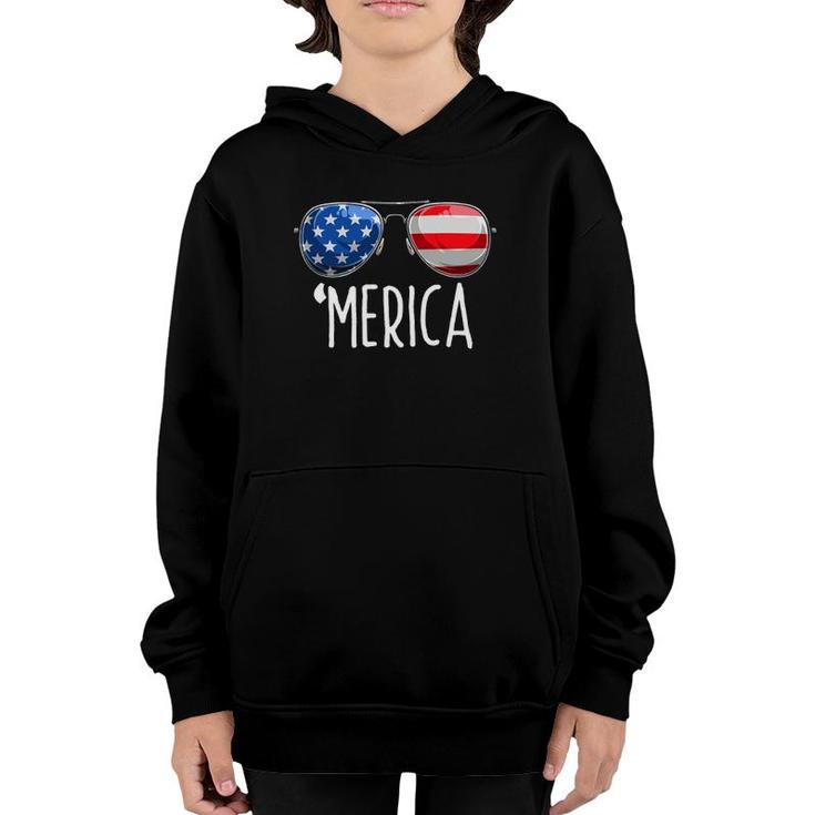 4Th Of July  Merica Sunglasses All America Usa Flag Youth Hoodie