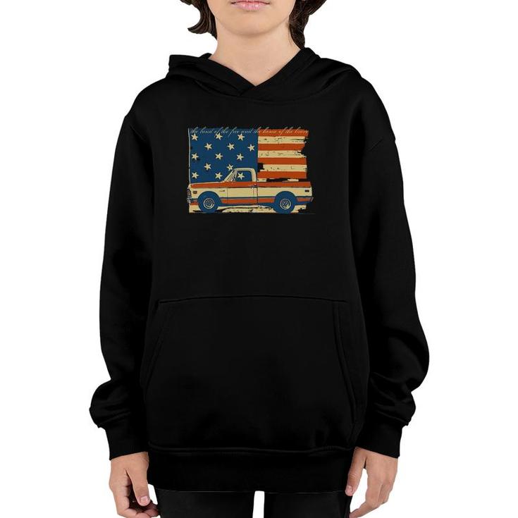 4Th Of July Patriotic Classic Pickup Truck Flag Youth Hoodie