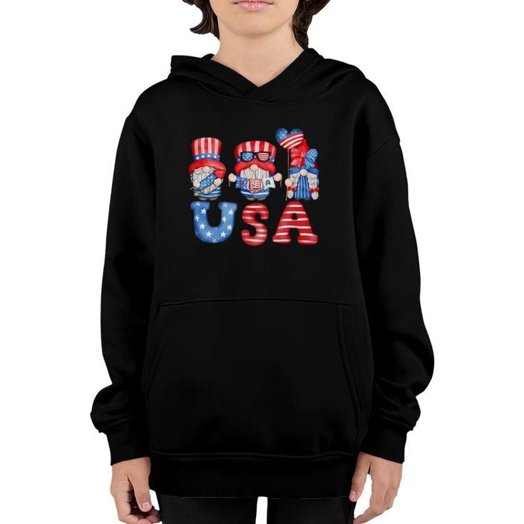 4Th Of July Usa American Flag Gnomes Patriotic Cute Youth Hoodie