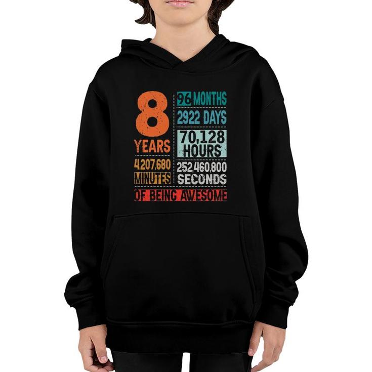 8 Years 96 Months Of Being Awesome 8Th Birthday Countdown Youth Hoodie