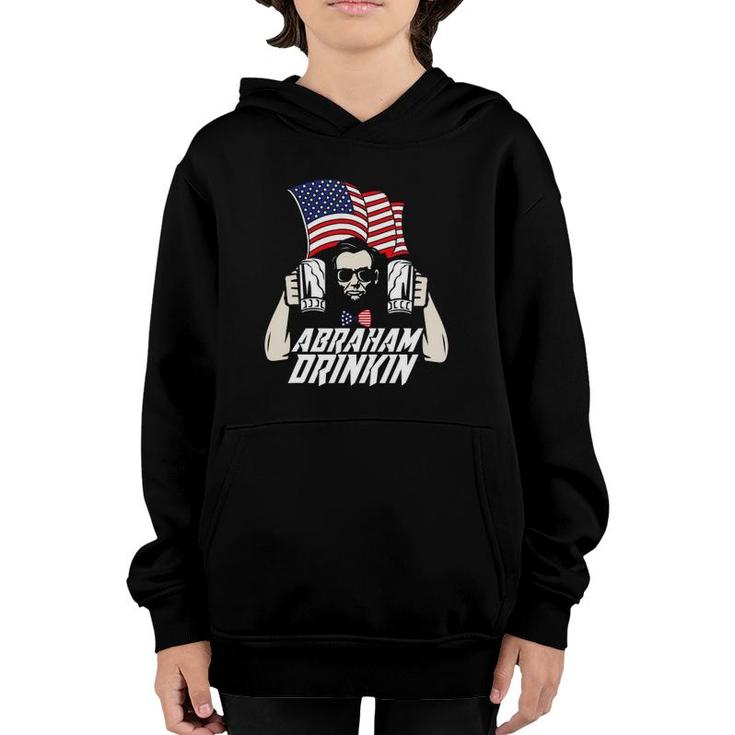 Abraham Drinkin Funny 4Th Of July American Flag Drink Youth Hoodie