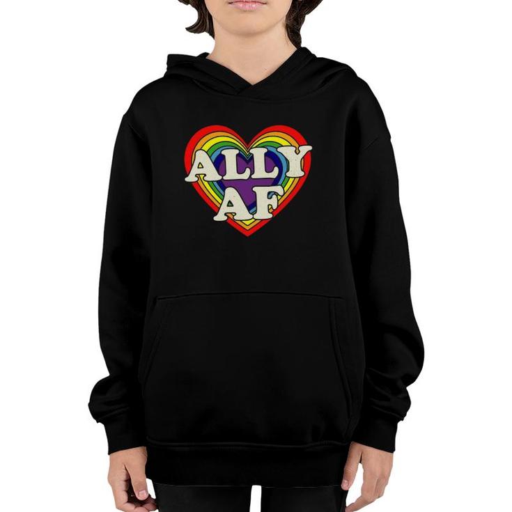 Ally Af - Gay Pride Month  - Lgbt Heart Rainbow Youth Hoodie