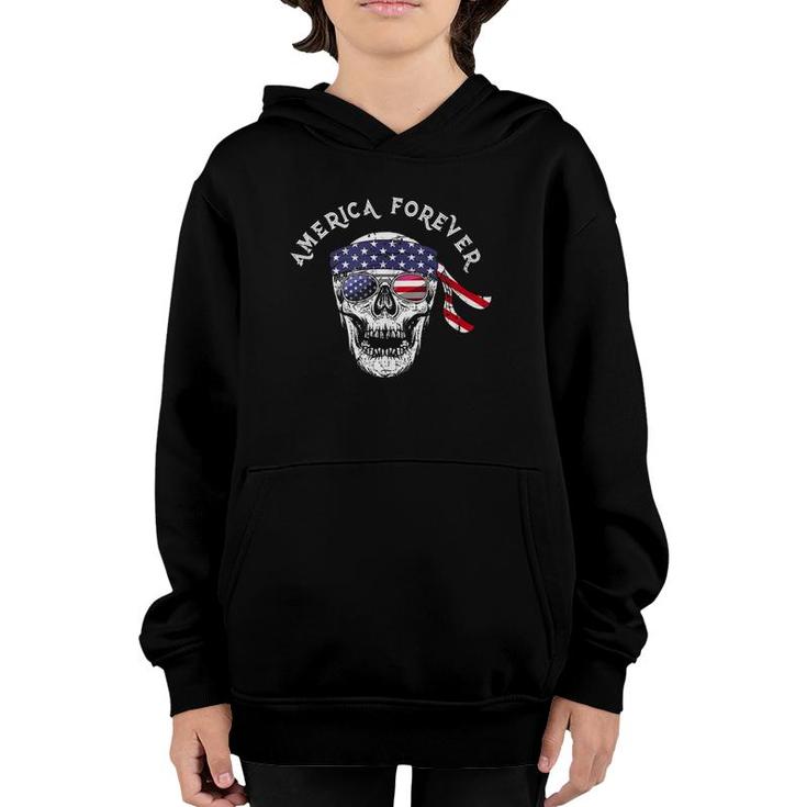 America Forever Patriotic Skull American Flag Sunglasses  Youth Hoodie